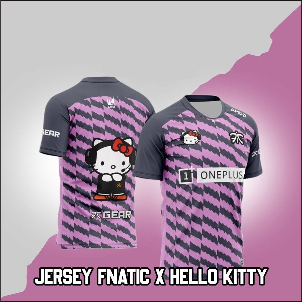 Áo thun cổ tròn thể thao điện tử đồng thương hiệu Fnatic x Hello Kitty