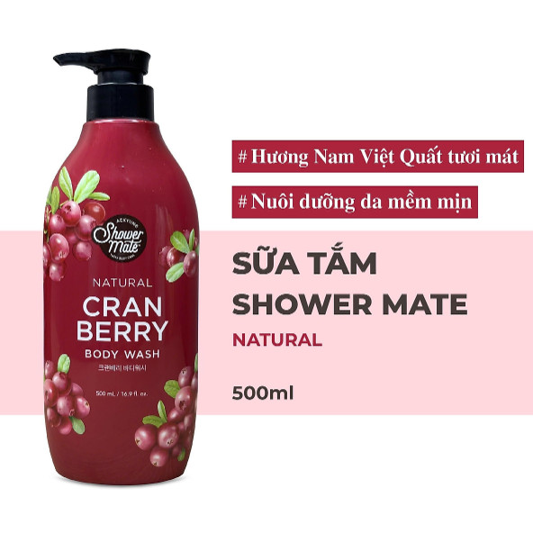 Sữa tắm cao cấp Hàn Quốc Aekyung Showermate Natural Cranberry (Hương Nam Việt Quất tươi mát) 500ml