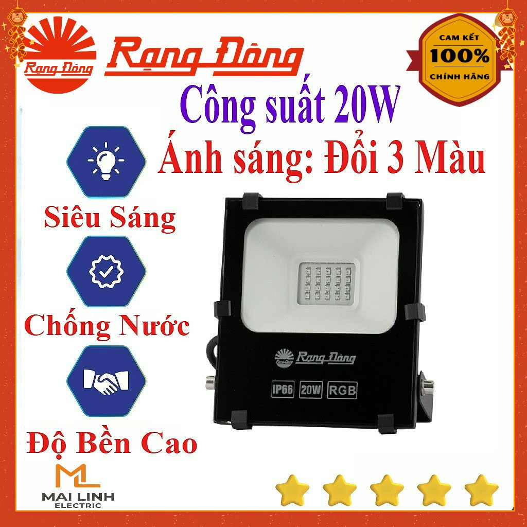 {Rạng Đông} Đèn Led Rọi chiếu pha 20W (Nhôm Đúc) - Đổi 3 Màu - Siêu Sáng - Chống nước ngoài trời - M