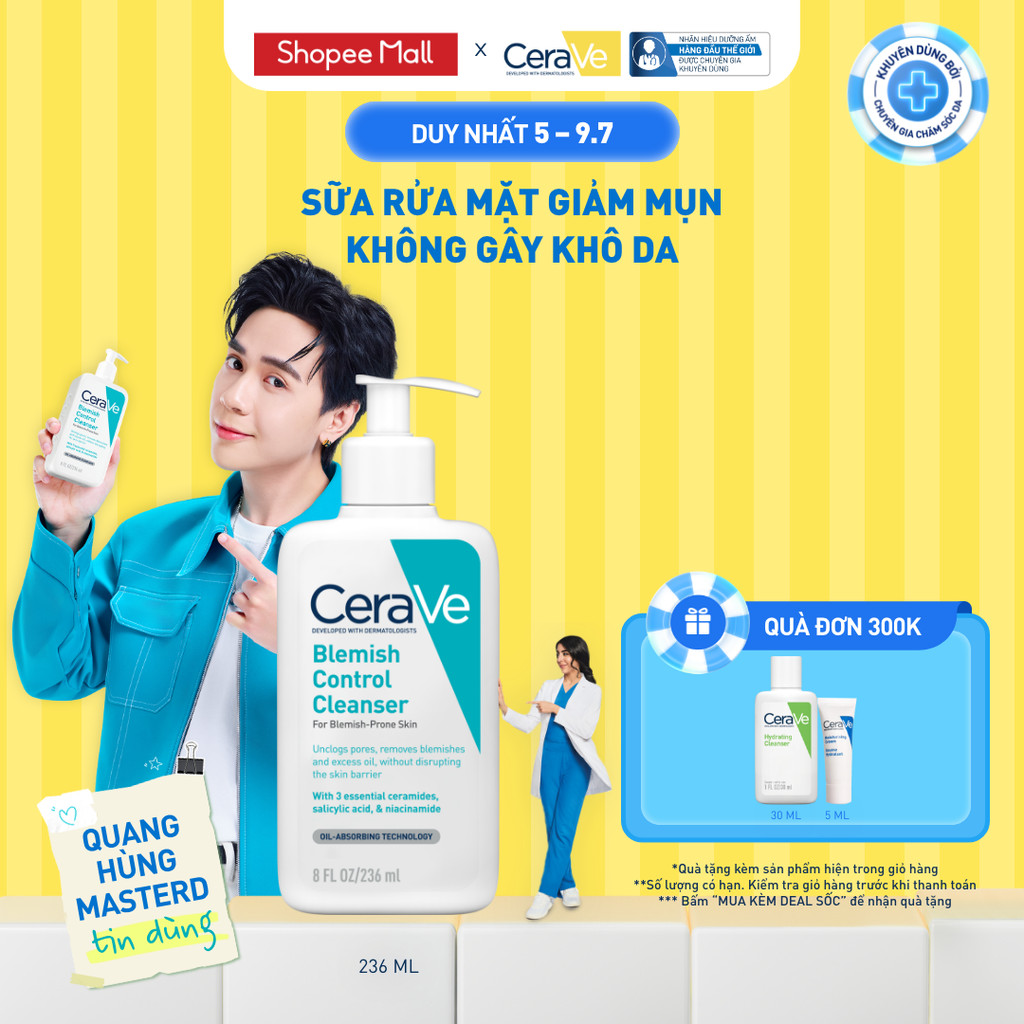 Sữa rửa mặt giảm mụn không gây khô da, không gây tổn hại bảo vệ hàng rào da - CeraVe Blemish Control Cleanser 236ml | BigBuy360 - bigbuy360.vn