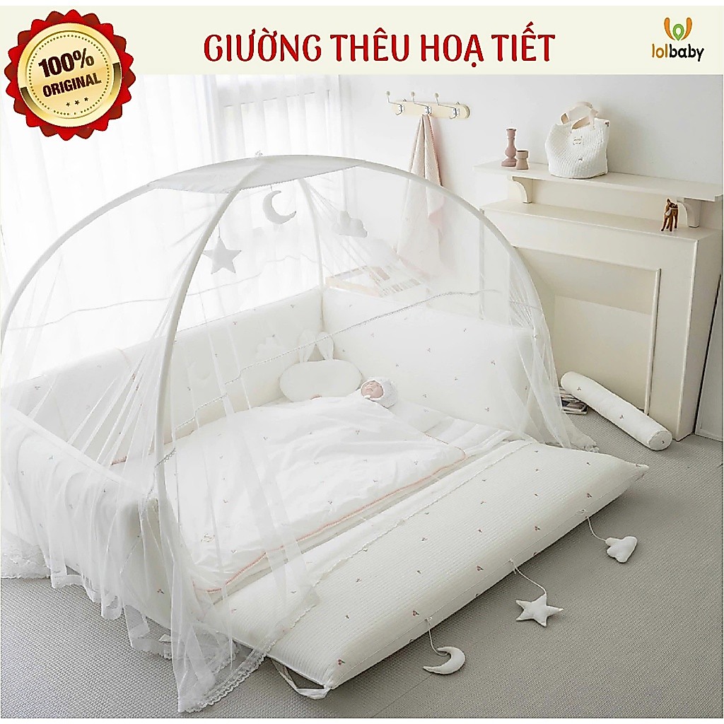 Giường vải thêu Pigment Bumper Bed cho bé LOLBABY Hàn Quốc