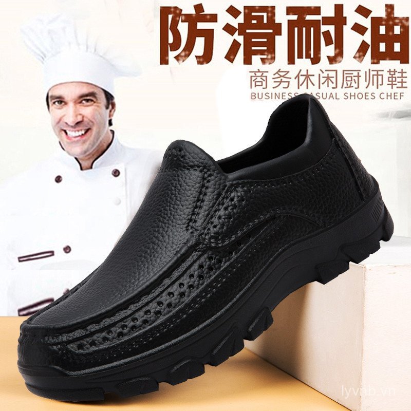 Giày đi làm nhà bếp chống thấm nước Giày đầu bếp nam đầu bếp Công việc nhà bếp Slip On