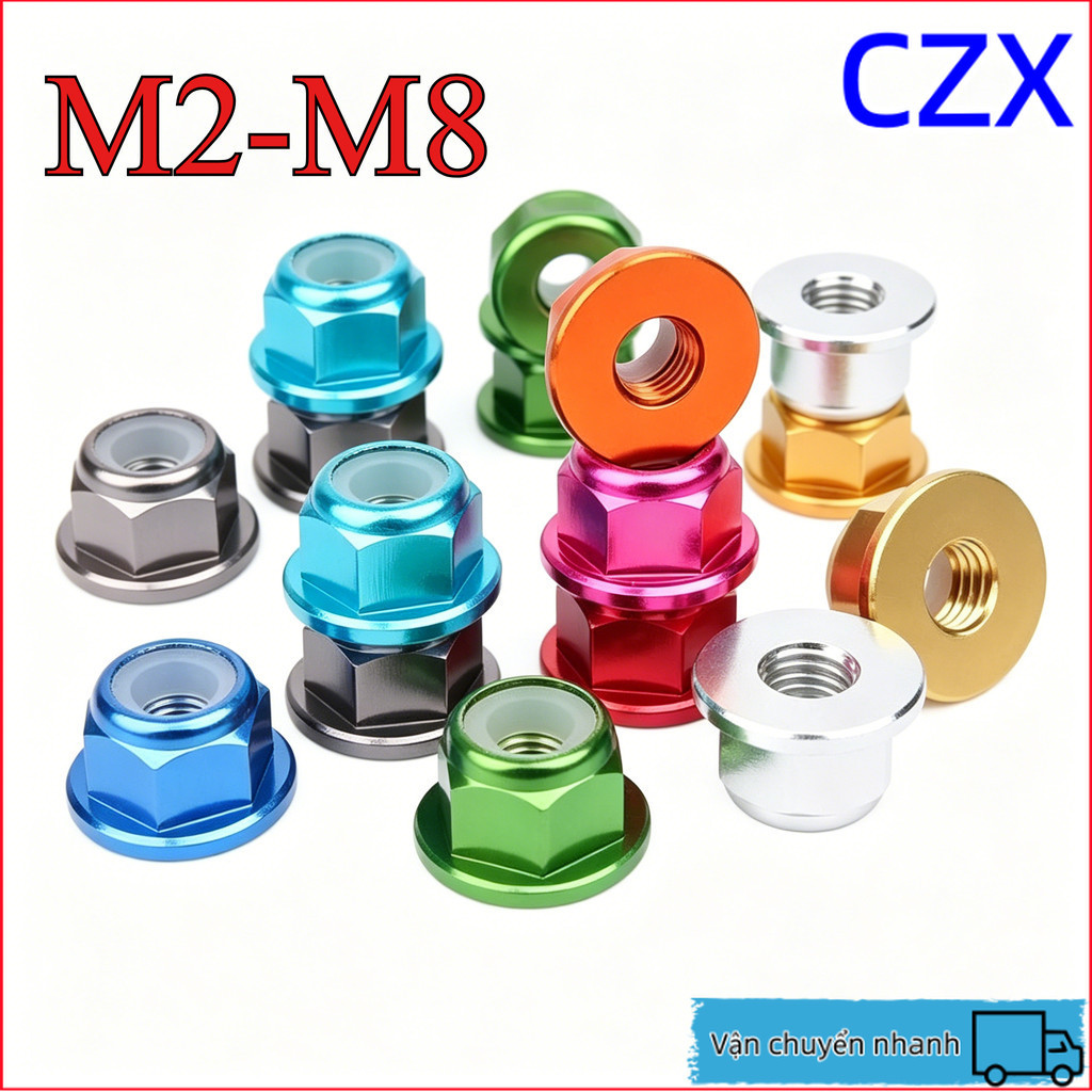 Đai Ốc Khóa Liền Long Đền nhôm màu M2-M8, Tán Keo Liền Long Đền【CZX2】