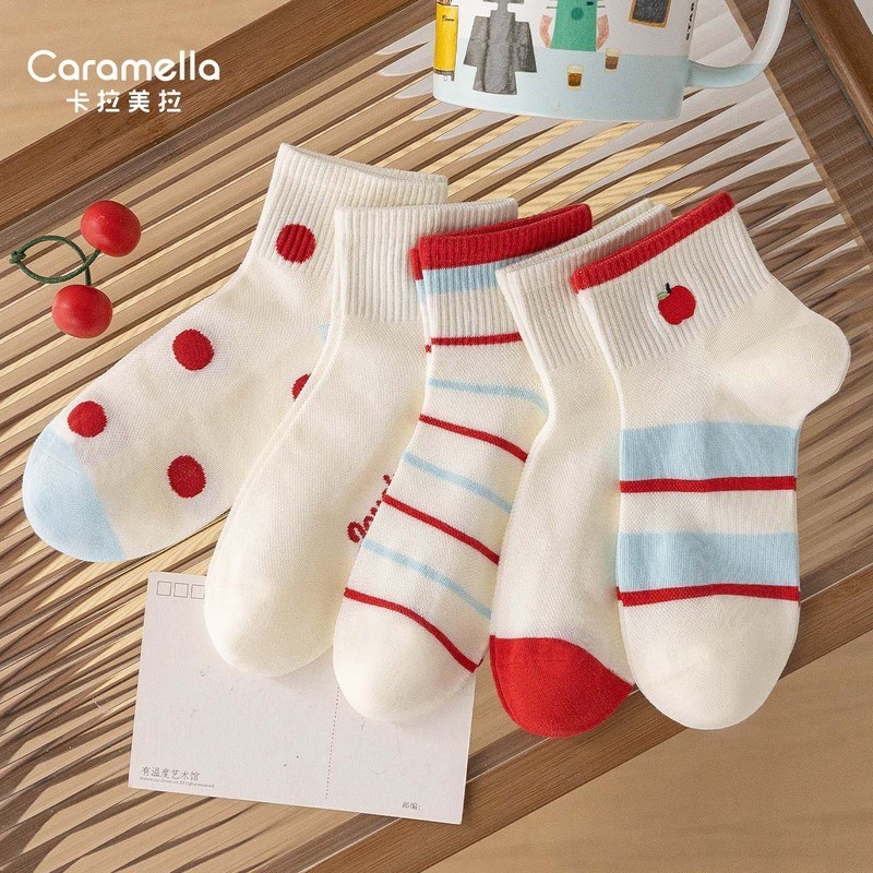 CARAMELLA CARAMELLA Hoạt Hình Tất Thuyền Tất Cotton Tất Nữ Mùa Hè Mỏng Phong Cách Thuyền Thoáng Khí