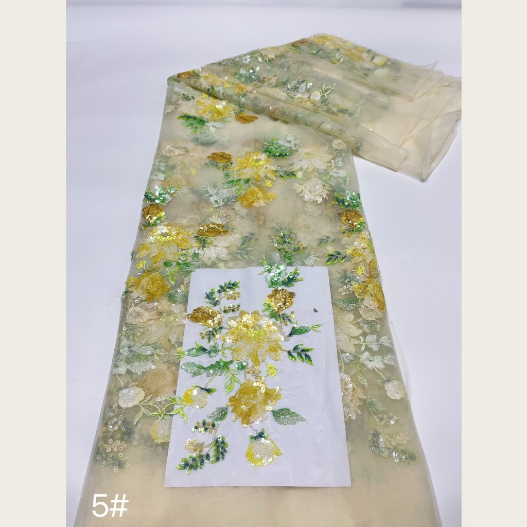 ((1 yards) Công nghiệp nặng Màu nước Gradient Hoa Sequins Thêu gạc Vải 7 màu Tùy chọn Thích hợp cho 