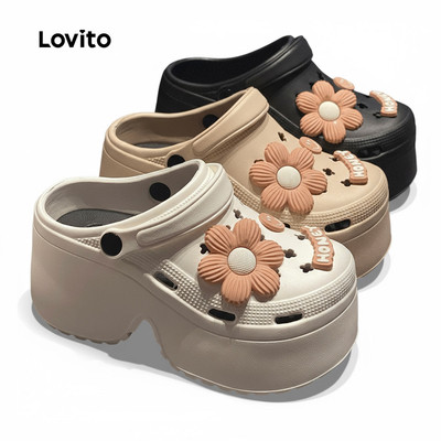 Lovito Sandal Đế Bằng Kiểu Hàn Quốc Giản Dị Đế Dày 9cm Mềm Mại Họa Tiết Hoa Cúc Mùa Hè Giúp Tôn Dáng Đôi Chân Cho Nữ LFA60336