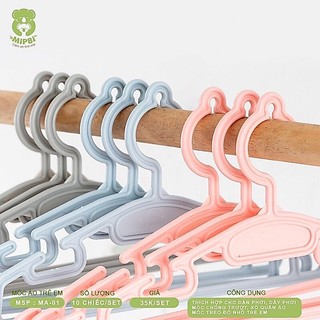 Set 10 móc trẻ em Mipbi (set 10 chiếc) - Rãnh Chống Trượt Xô Quần Áo