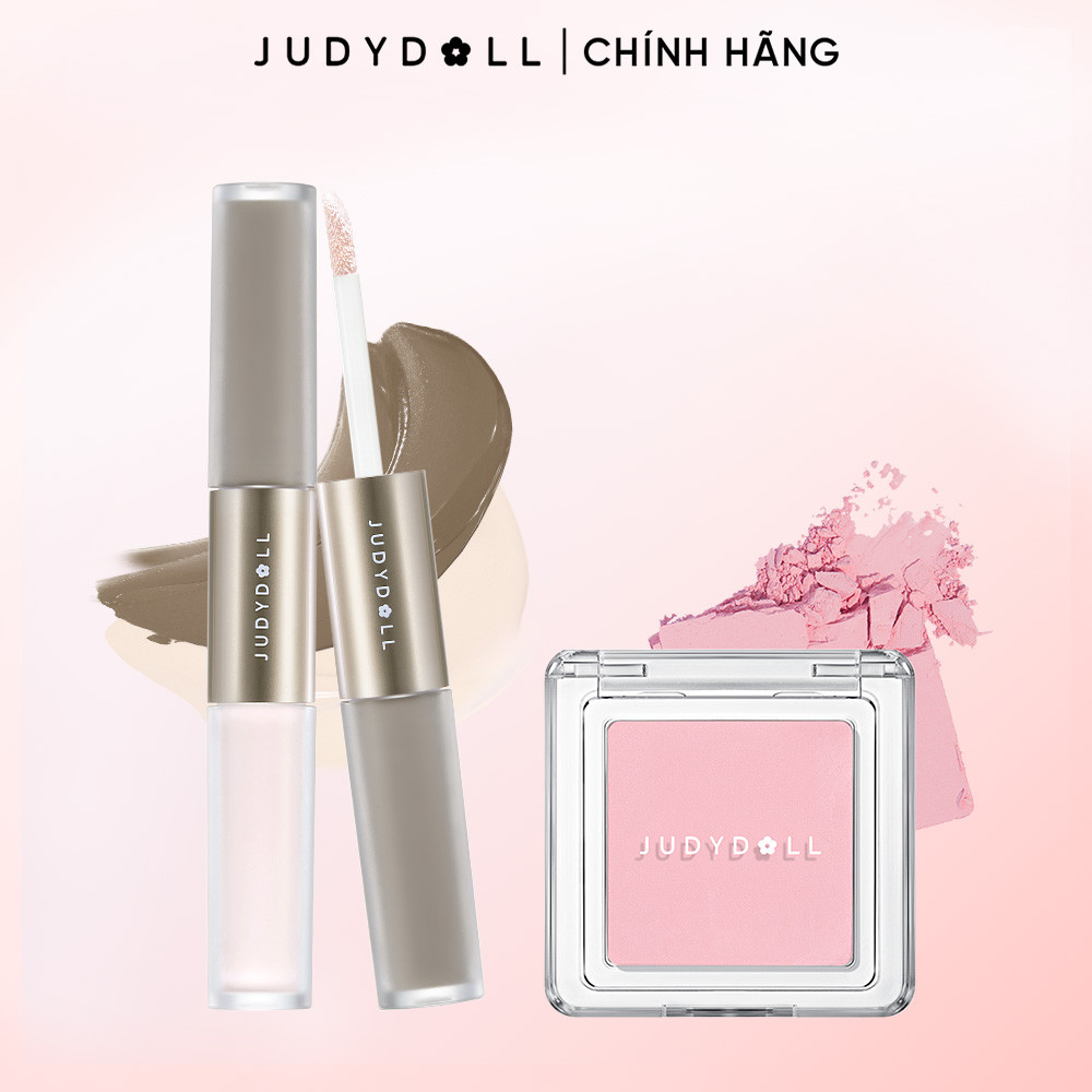 Combo 2: Kem Tạo Khối Bắt Sáng & Phấn Má Hồng Đơn JUDYDOLL Highlight Liquid Duo 4.8g & Single Blush 