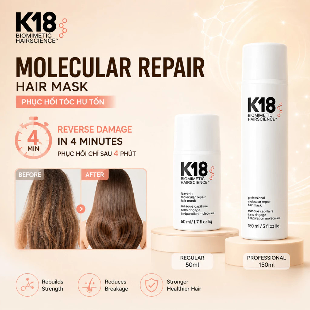 Mặt nạ K18 siêu phục hồi phân tử - K18 leave-in molecular repair hair mask 50ML 150ml #K4