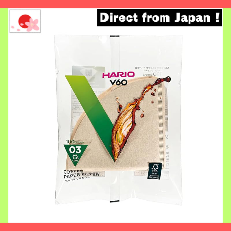 HARIO V60 Paper Filters 03M for 1-6 Cups, Pack of 100, Misarashi VCF-03-100M【Japan Original】
