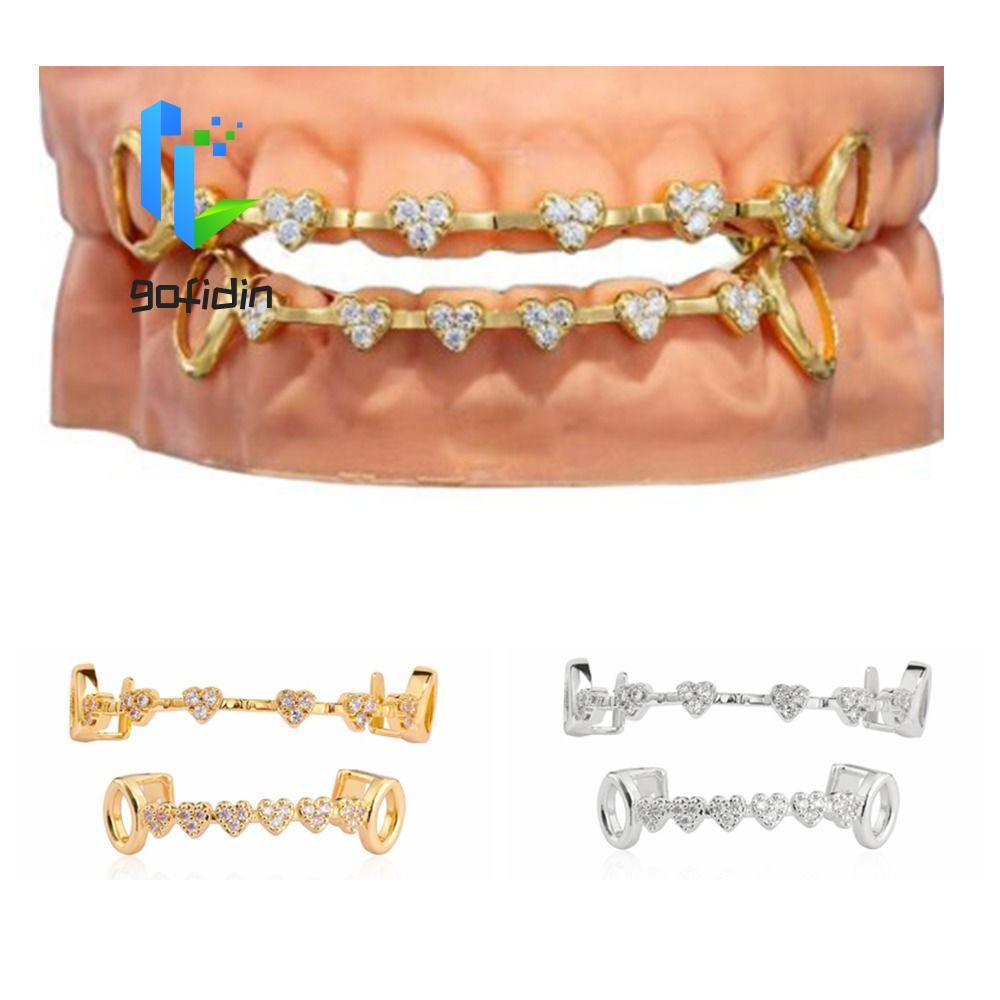 GOFIDIN Charm Răng Grillz, Lưới Nướng Nha Khoa Bóng Đôi, Thời Trang / Bạc Cổ Điển Đơn Giản Tình Yêu 