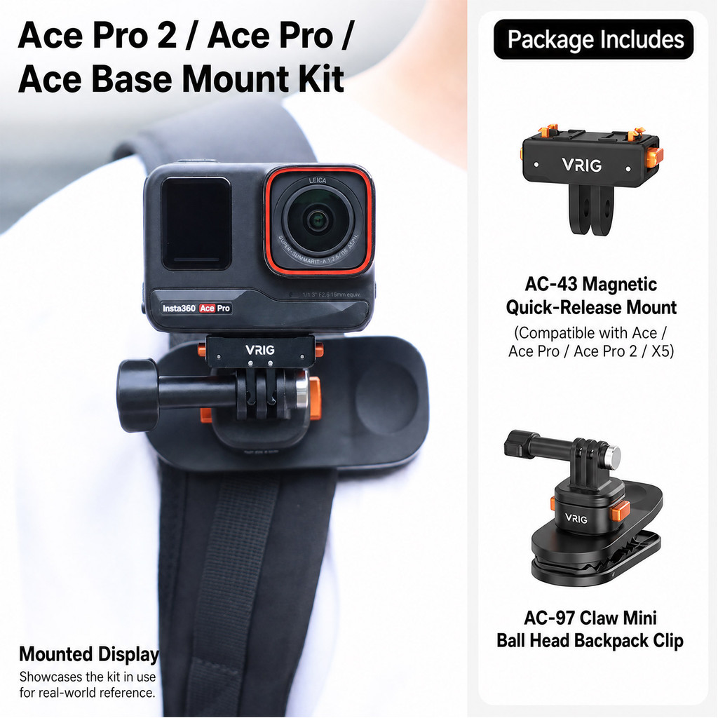 VRIG AC-97 Ba Lô Dây Đeo Cho Camera Hành Động Kẹp Vai 360 Với Bộ Chuyển Đổi Nhanh Go Pro Hero 13 12 