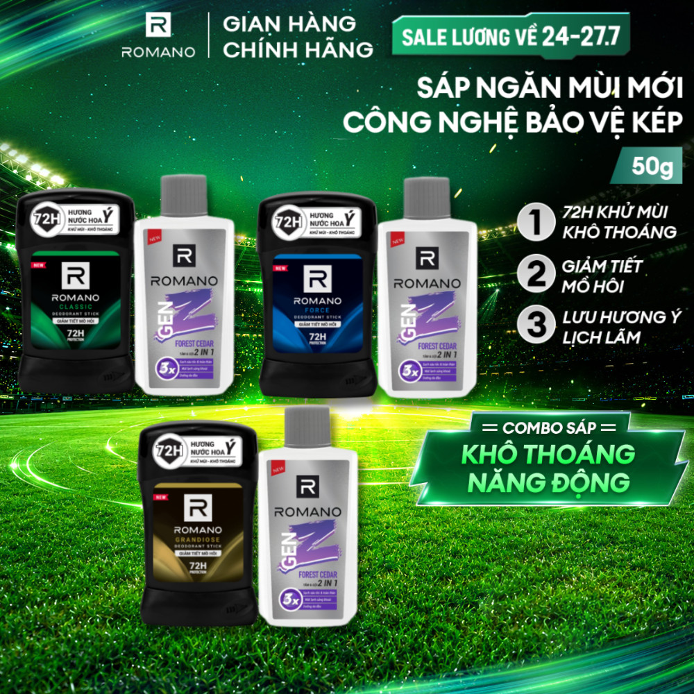 Sáp ngăn mùi cho nam Romano 50g - Khử mùi 72H, lưu hương Ý dài lâu
