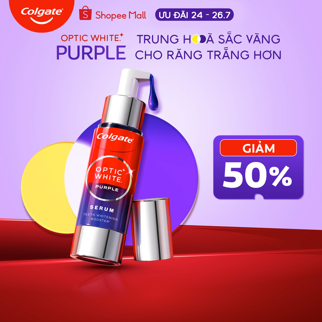 [Date 04/2027] Tinh chất trắng răng tăng cường Colgate Optic White Purple Serum-Trung hòa sắc vàng, 