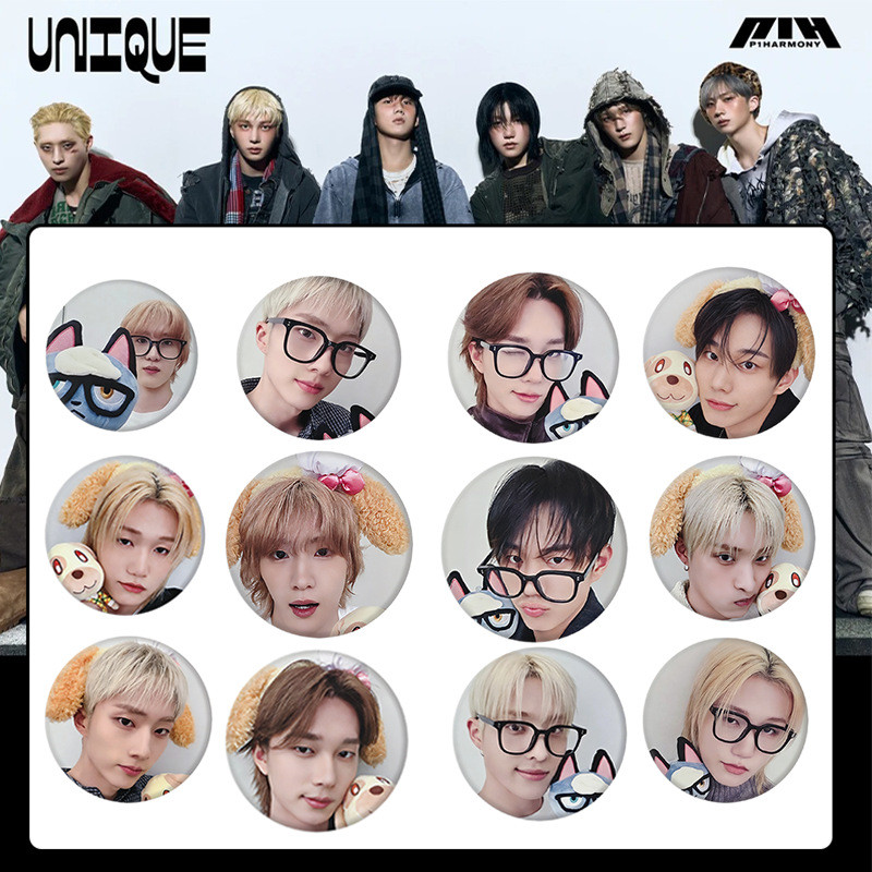 MỚI KPOP P1Harmony Mini9 UNIQUE Tinplate Huy Hiệu Gương Móc Khóa Quạt Merch