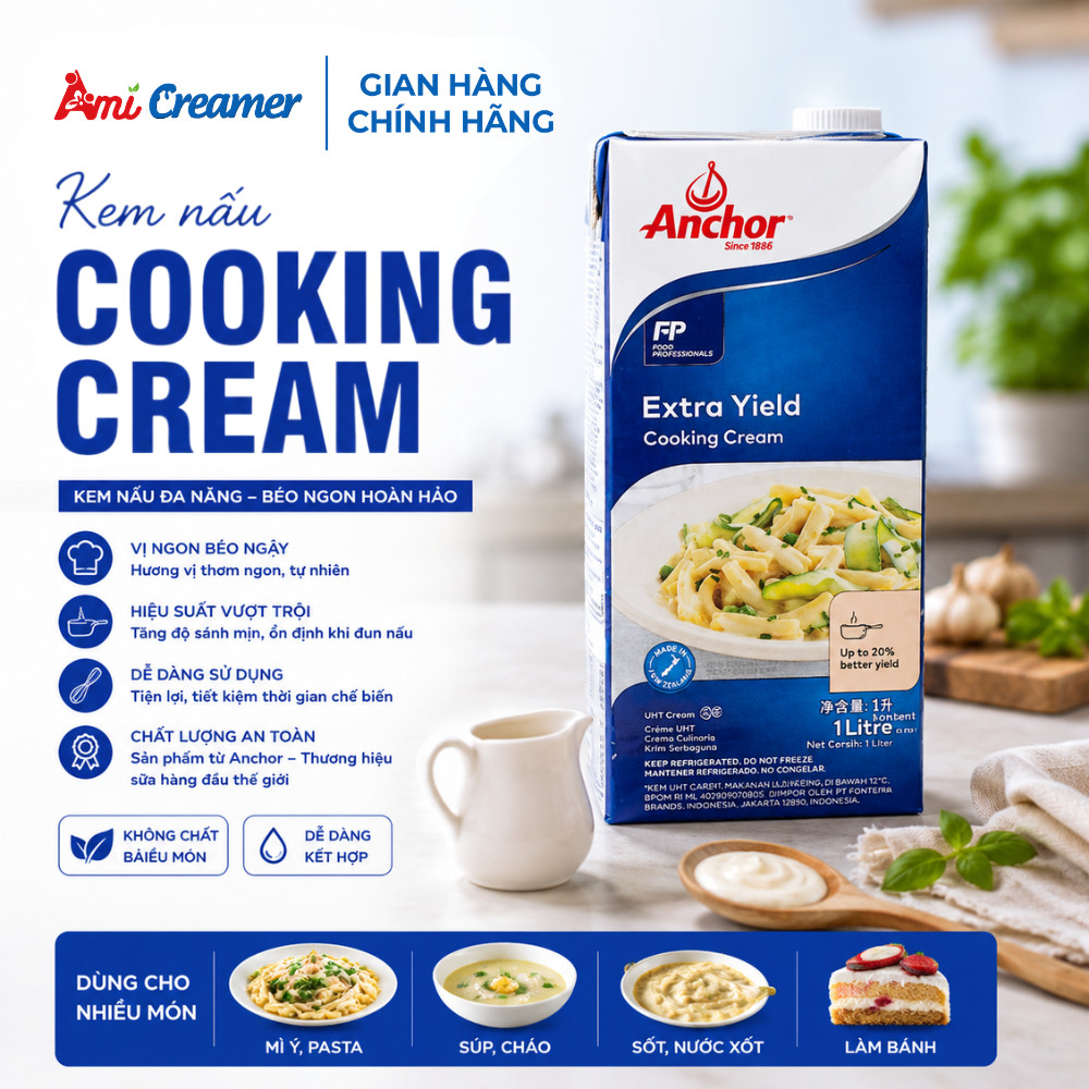 Kem Nấu Cooking Cream Anchor 1L - Kem Nấu Đa Năng, Béo Thơm Hoàn Hảo