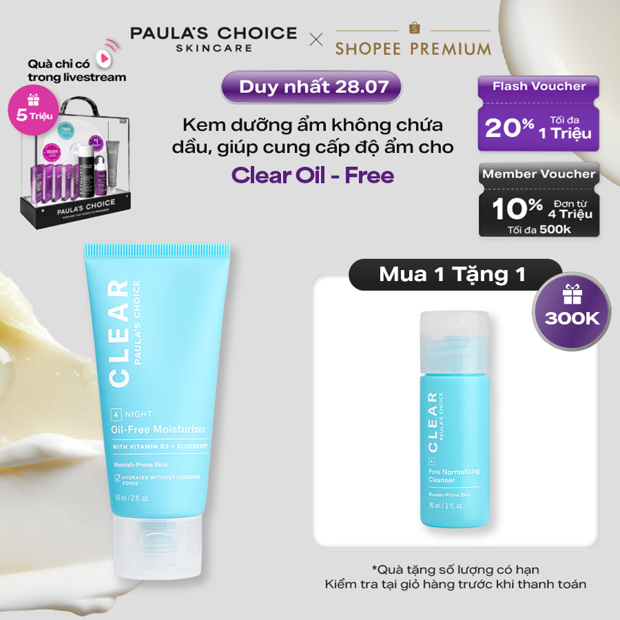Kem dưỡng ẩm dịu nhẹ không chứa dầu dành cho da mụn Paula's Choice Clear Oil - Free Moisturizer 60ml