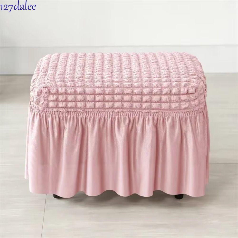 DALEE Ottoman Cover, Màu Trơn Seersucker Stool Cover, Có Thể Giặt Đa Năng Co Giãn Dây Bảo Vệ Ottoman