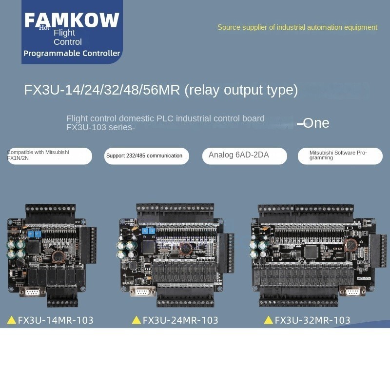 Board Mạch PLC FK FX3U-103 14MR/24MR/32MR/48MR/56MR: RS232/RS485, RTC, 24VDC, DB9 Type-C, GX Works2 