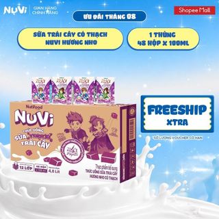 Thùng 48 Hộp Thức Uống Sữa Trái Cây Có Thạch NuVi Hương Nho 100ml