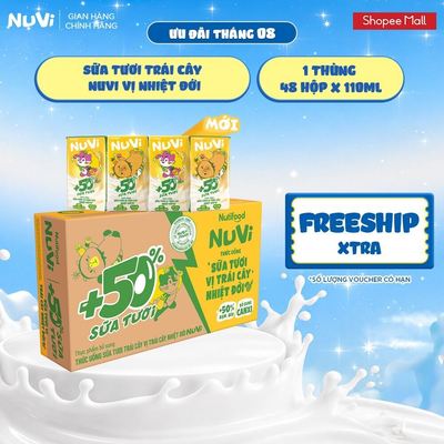 Thùng 48 Hộp Thức Uống Sữa Tươi Trái Cây NuVi Vị Trái Cây Nhiệt Đới 110ml