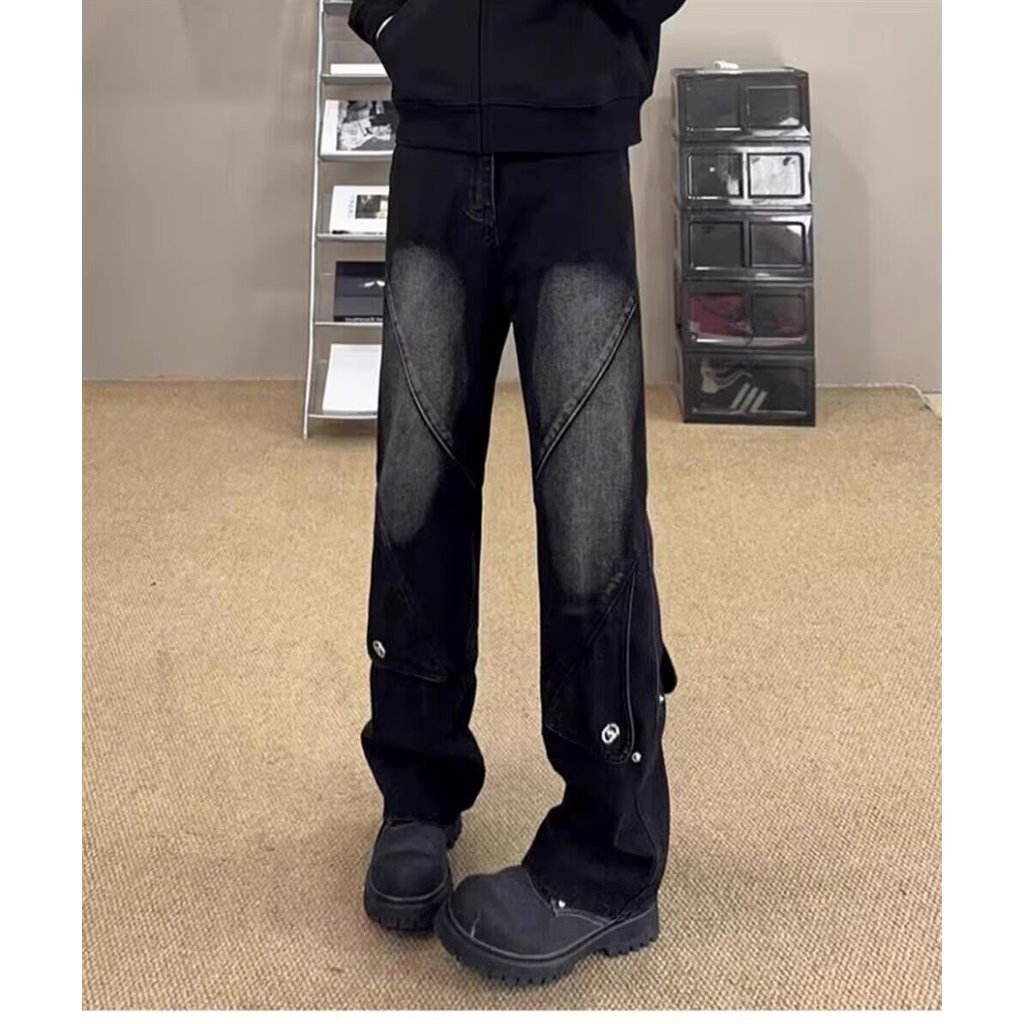 Đen Khâu Mỹ Quần Jean Nam Mỹ hiphop Quần High Street Slimer Nhìn Nâng Cao Quần Micro-Flared