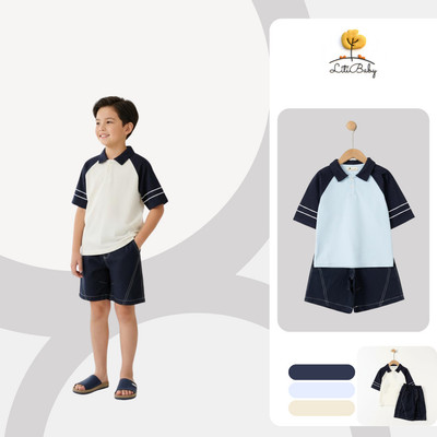 Set áo polo phối quần short bé trai năng động mềm mát LITIBABY 6-14 tuổi VT38