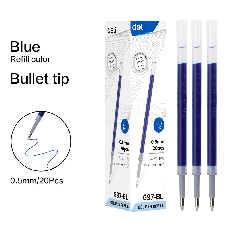 Combo 20 Ruột bút gel Deli EG97, S206 nét 0.5mm dùng thay thế ngòi bút bi Deli
