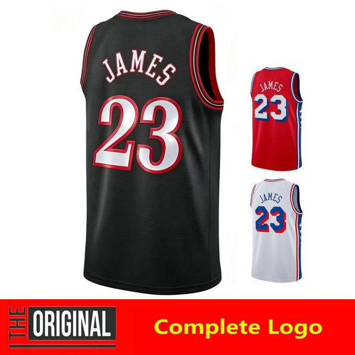Áo bóng rổ mới 76ERS 23 LeBron James Jersey Màu đen cổ điển