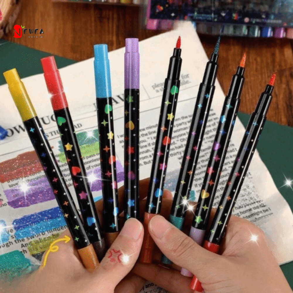 NEWEARTH LIMIT Dual-Tip Fine Brush Pen, Bút lấp lánh hai đầu 24 màu gốc nước, Đồ dùng nghệ thuật Bút