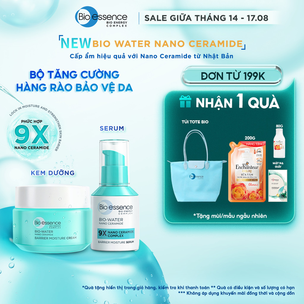 Bộ Bio-essence 9X Nano Ceramide: Kem dưỡng 30g, Tinh chất serum 20ml