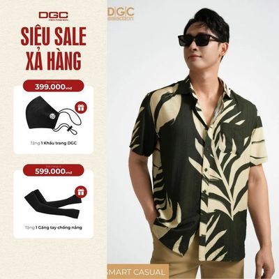 Áo sơ mi ngắn tay DGC Dáng suông Smart Casual, vạt bằng họa tiết năng động trẻ trung - SASNBE55M