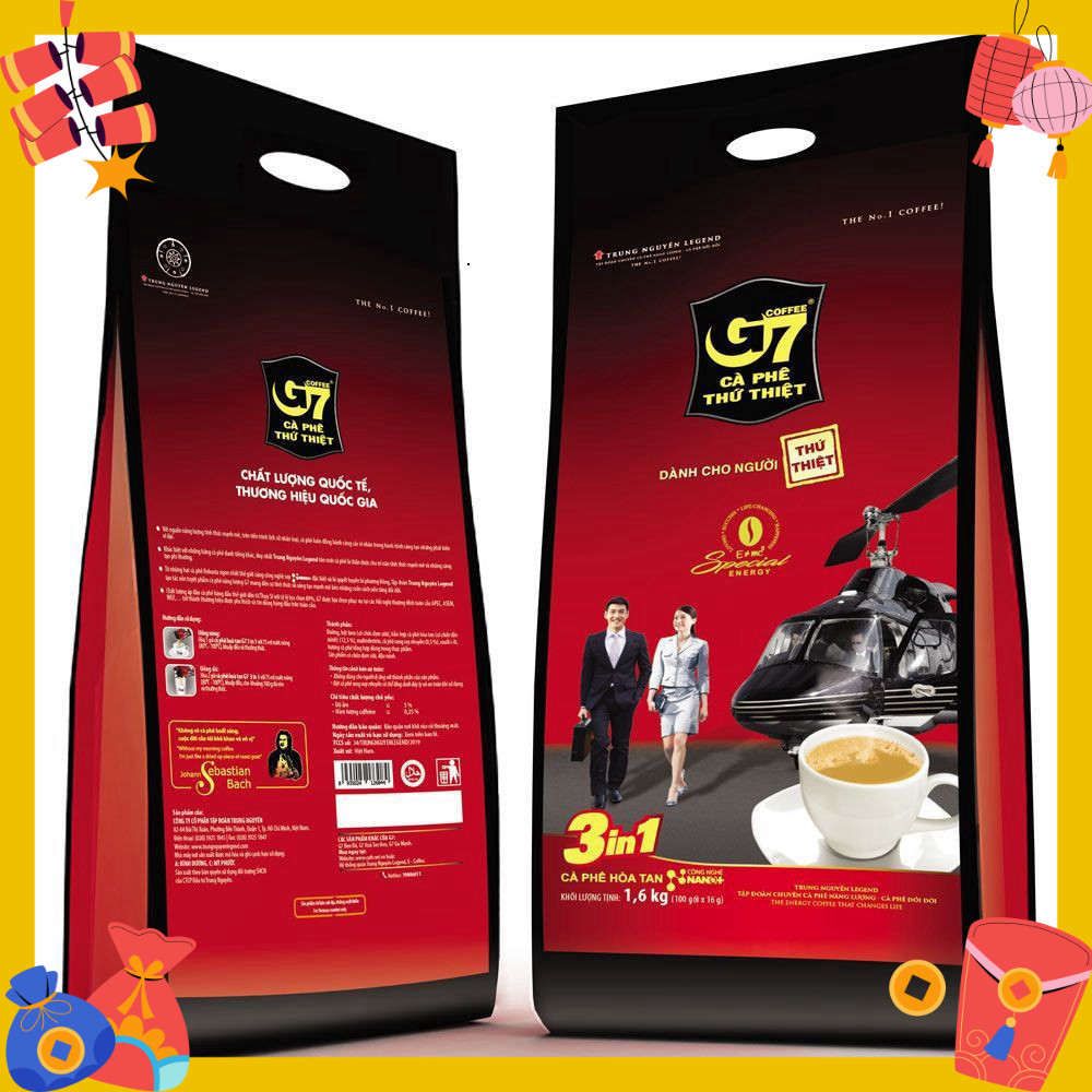 [Thùng 5 Bịch] Cà Phê Hòa Tan G7 3in1 Trung Nguyên Gói Dài (Bịch 100 Gói x 16g)
