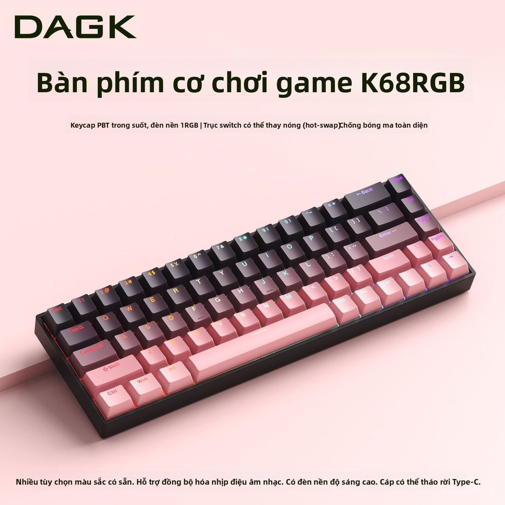 Bàn phím cơ DAGK K68 có dây 68 phím LED RGB hotswap nhỏ gọn tiện lợi cho văn phòng game