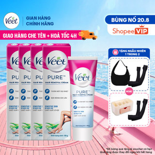 [HỎA TỐC 4H] Combo 4 Kem tẩy lông Veet Pure cho da nhạy cảm, hộp lớn 100g tiết kiệm, công thức Pure cải tiến