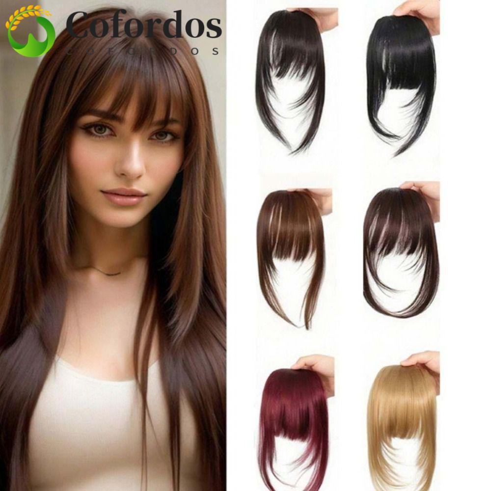 Cofordos COFORDOS Cut Wispy Fringe với Sideburns, Màu nâu sẫm Tự nhiên Tổng hợp Tóc Kẹp-In Bangs, Fa