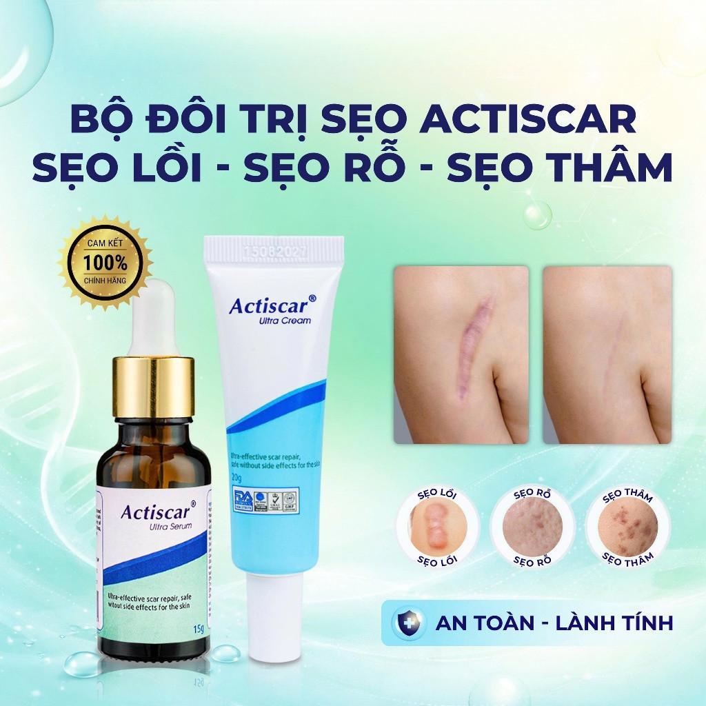 Bản gốc xác thực Kem Và Serum Sẹo Actiscar Hỗ Trợ Làm Mờ Sẹo Lồi, Lõm, Rỗ, Sẹo Phẫu Thuật, Sẹo Thâm 