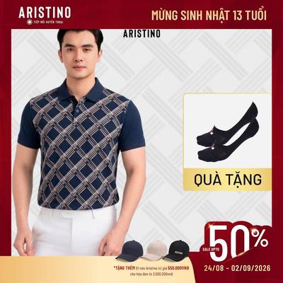 Polo tay ngắn Aristino Cotton thiết kế dệt họa tiết Đan Lát cách điệu thời trang APS606EDP01