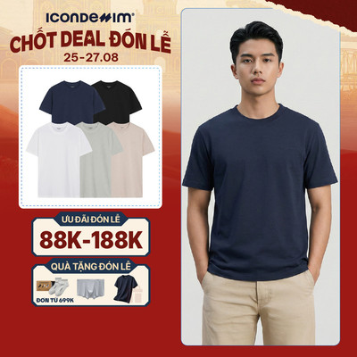 Áo Thun Unisex Cotton Cổ Tròn ICONDENIM Form Suông Basic Tee. Co Giãn 4 Chiều ATID0122