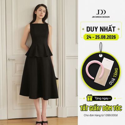 Set áo cổ ngang không tay peplum 2T25.2504K + chân váy midi bổ múi dáng xòe 4L03.2505K – thời trang công sở nữ JM