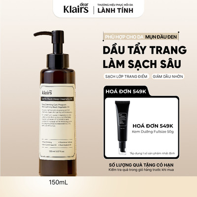 Dầu tẩy trang Dear Klairs Gentle Black Deep Cleansing Oil hỗ trợ làm sạch sâu 150ml [FS]