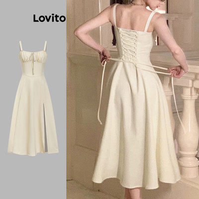 (thanh lịch) Lovito Đầm buộc dây trước sau Đầm mùa hè cho nữ L74ED185