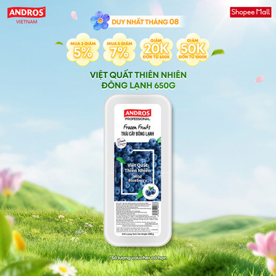 [CHỈ GIAO HCM] Việt Quất Thiên Nhiên Đông Lạnh - Không chất bảo quản - Trái cây đông lạnh ANDROS IQF - 650g