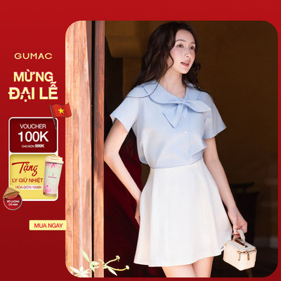 Áo Kiểu Nữ Gmorning - GUMAC Áo Sơ Mi Dáng Lửng Tay Ngắn Chất Kate Cổ Cách Điệu Thắt Nơ YAG04080