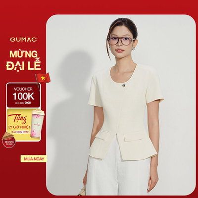 Áo Peplum Nữ GUMAC Chiết Eo Nắp Túi Giả Đính Hoa Cao Cấp Tay Ngắn Form Tôn Dáng Phù Hợp Đi Làm AG07021
