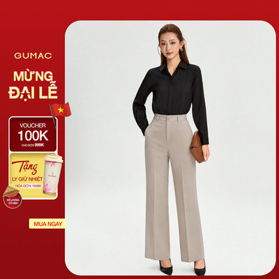 [VOUCHER 25%] Quần Tây Nữ GUMAC Ống Suông Túi Xéo Nút Bọc Mắt Cáo Có Đỉa Thiết Kế Thanh Lịch Dễ Phối Đồ LQG07078