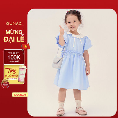 Đầm Bé Gái GUMAC Form A Xòe Tay Bí Cổ Cánh Hoa Vải Kate Mát Dễ Thương DKG04024
