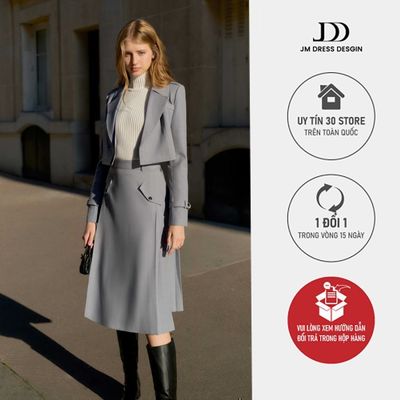 Set Đồ Áo Trench Coat Dáng Ngắn 2 Nẹp Thêu 5C01.2510, Chân Váy Midi Xếp Ly 4L14.2510. Set Công Sở Cao Cấp Modern By JM