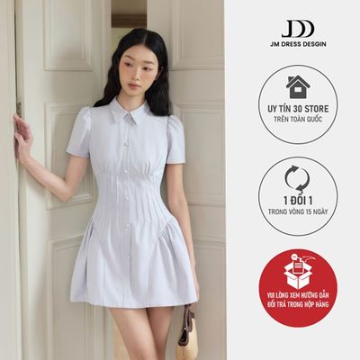 Đầm Xuân Hè Cổ Đức Nhún Sườn 1S28.2604. Đầm Chữ A Nữ Thanh Lịch Tôn Dáng Công Sở Tiểu Thư Cao Cấp Thiết Kế Bởi JM
