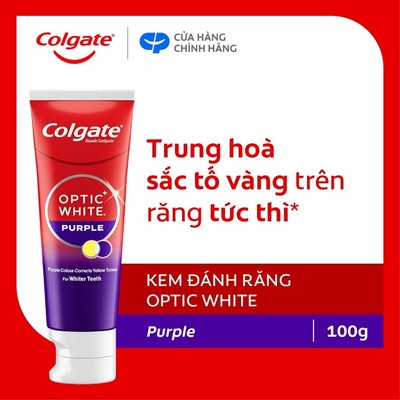 Kem Đánh Răng Colgate trắng răng Optic White Purple 100g công nghệ sắc tím, trung hòa ố vàng tức thì